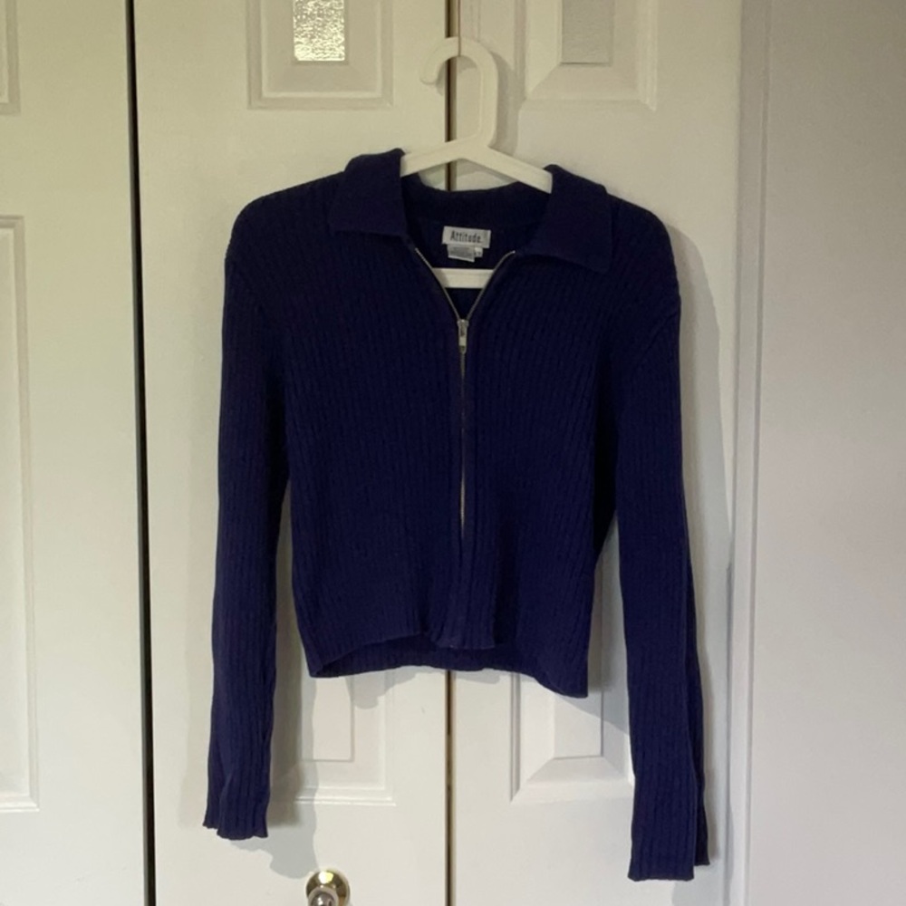 Indigo 100% Cotton Ribbed Crop Sweater